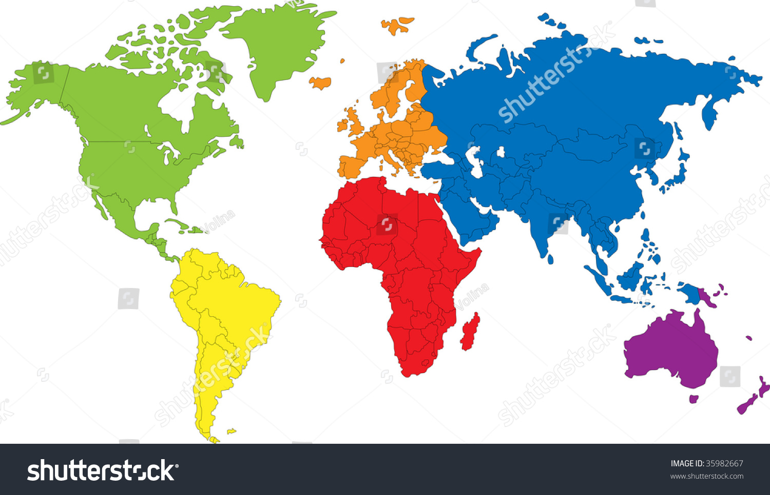 Color Map Showing Various Continents Stock Illustration 35982667 ...