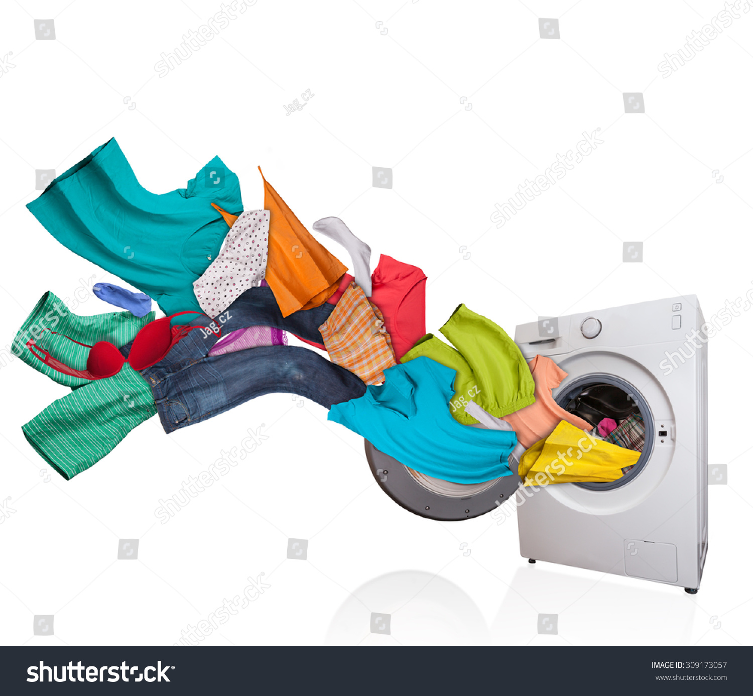 Colored Laundry Flying Washing Machine Isolated Stock Photo (Edit Now ...
