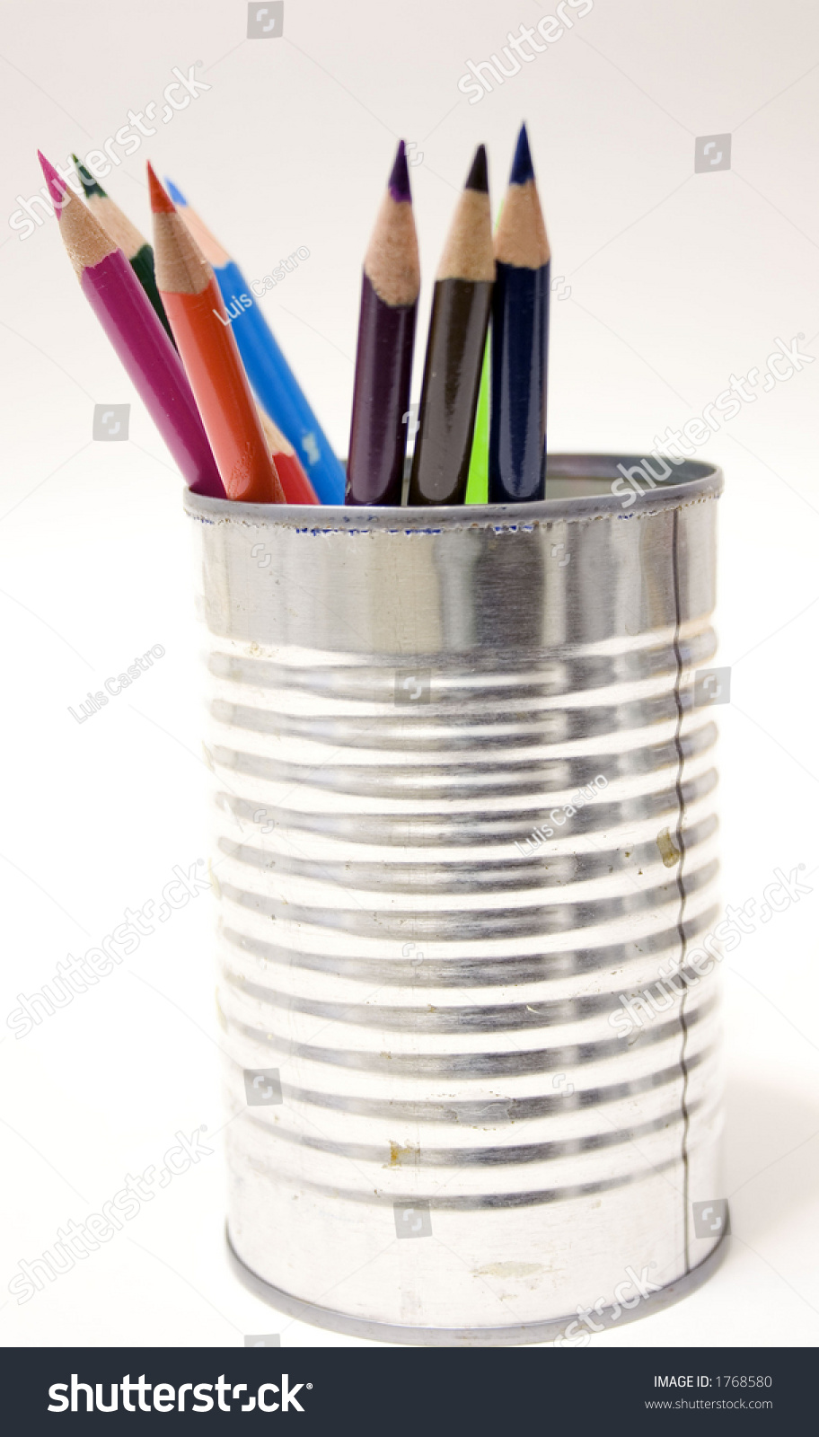 Colored Pencils In Tin Can Stock Photo 1768580 : Shutterstock