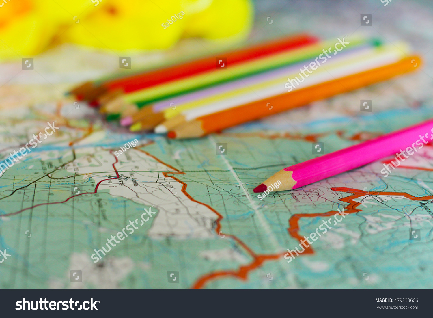 Colored Pencils On Map Stock Photo Edit Now 479233666