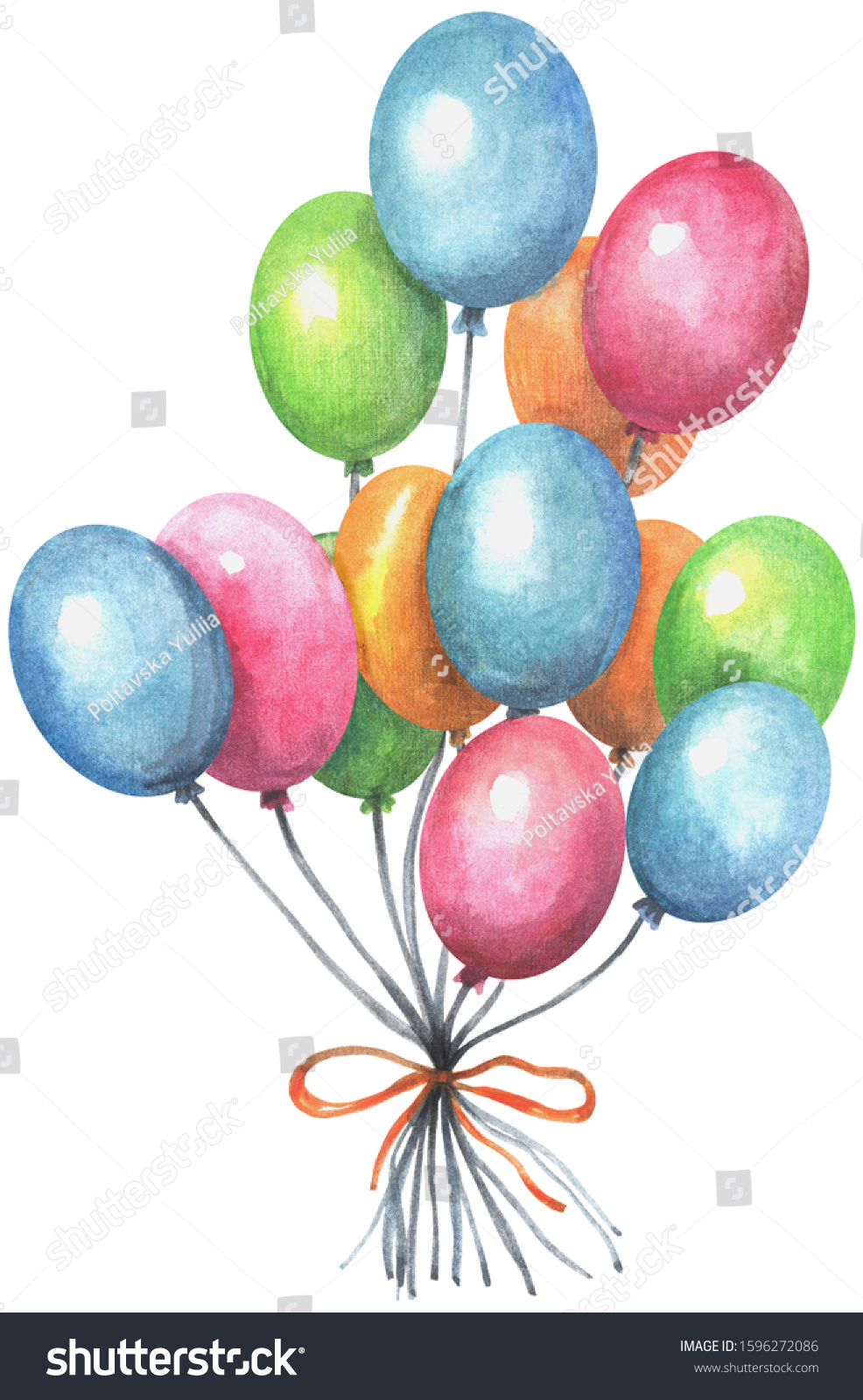 Colorful Balloons Watercolor Painting Isolated On Stock Illustration 1596272086