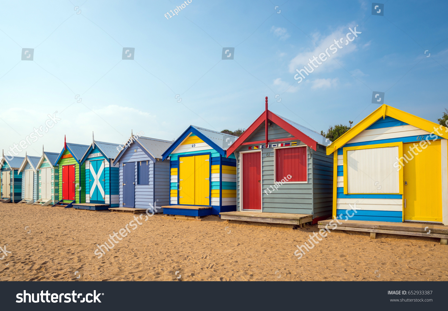 Farverige Beach House Pa Brighton Beach Stock Foto Rediger Nu