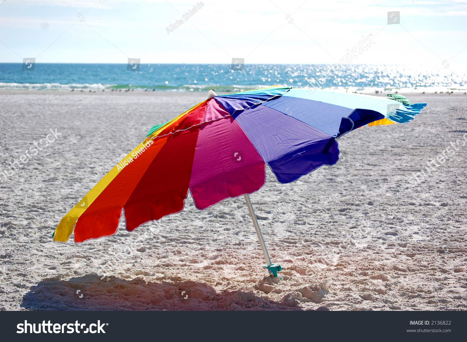 Colorful Beach Umbrella Sand Stock Photo 2136822 - Shutterstock