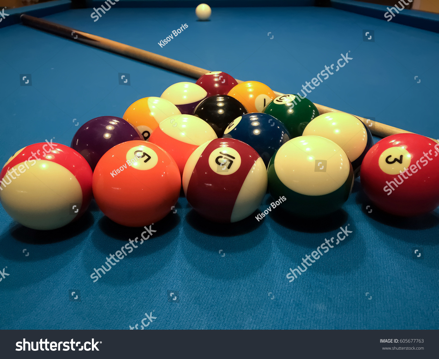 Colorful Billiards Balls Billiard Ball Blue Stock Photo 605677763