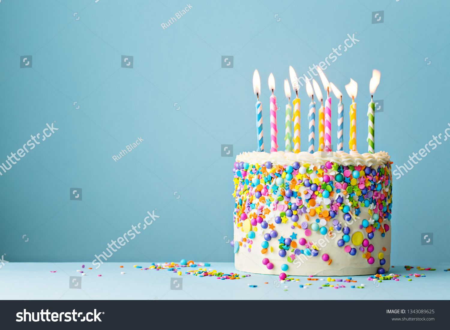 Colorful Birthday Cake Sprinkles Ten Candles Stock Photo 1343089625 ...