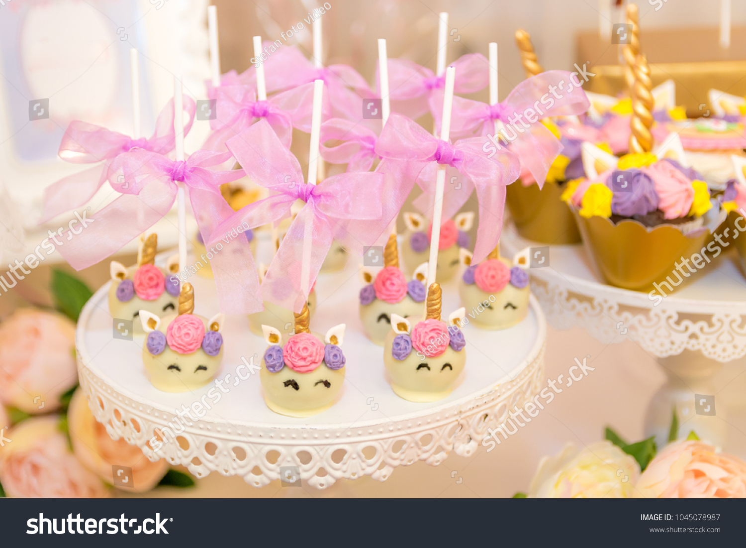 Colorful Cake Pops Decorated Purple Ribbons Stock Photo Edit Now