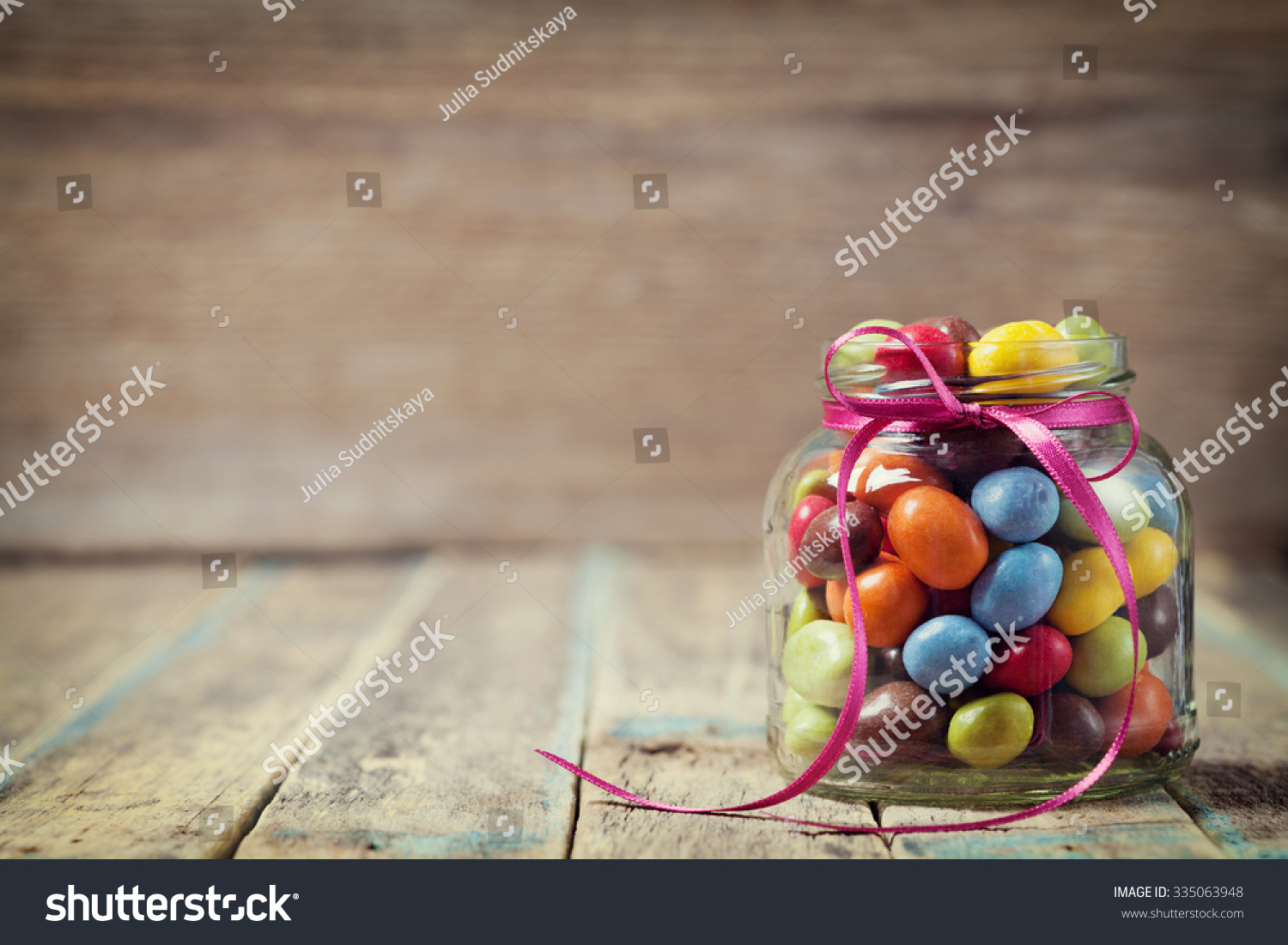 Colorful Candy Jar Decorated Bow Against Stock Photo Edit Now