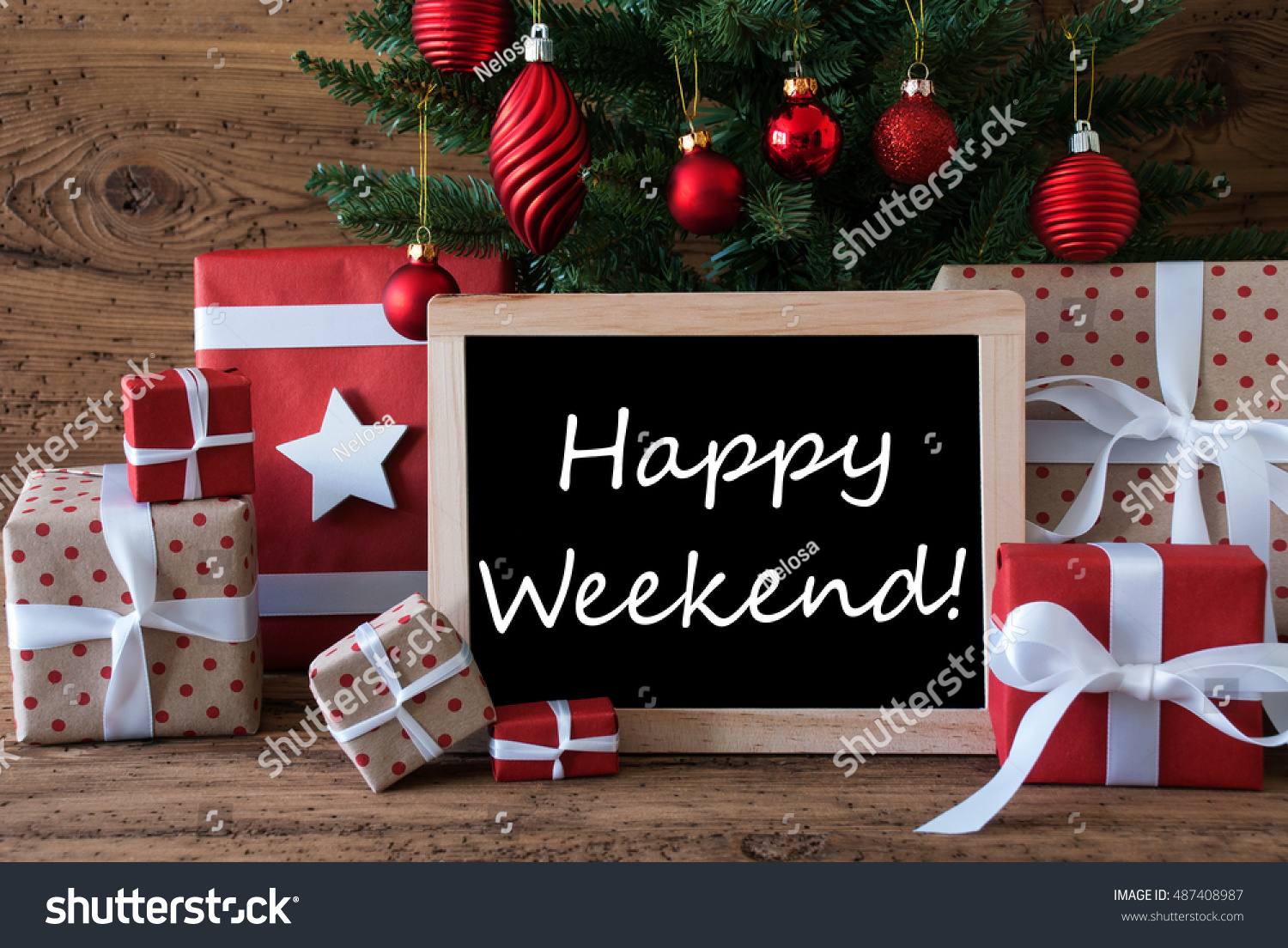 Colorful Christmas Tree Text Happy Weekend Stock Photo 487408987