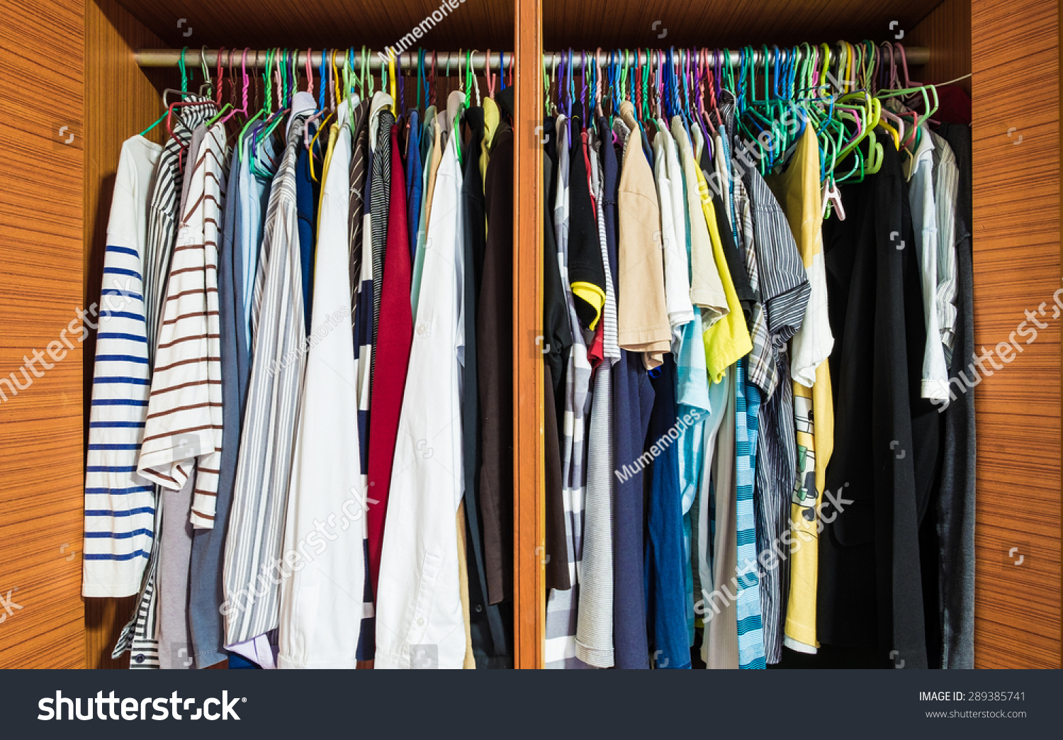 Colorful Clothes Men Hanging Wooden Closet Stock Photo 289385741 ...