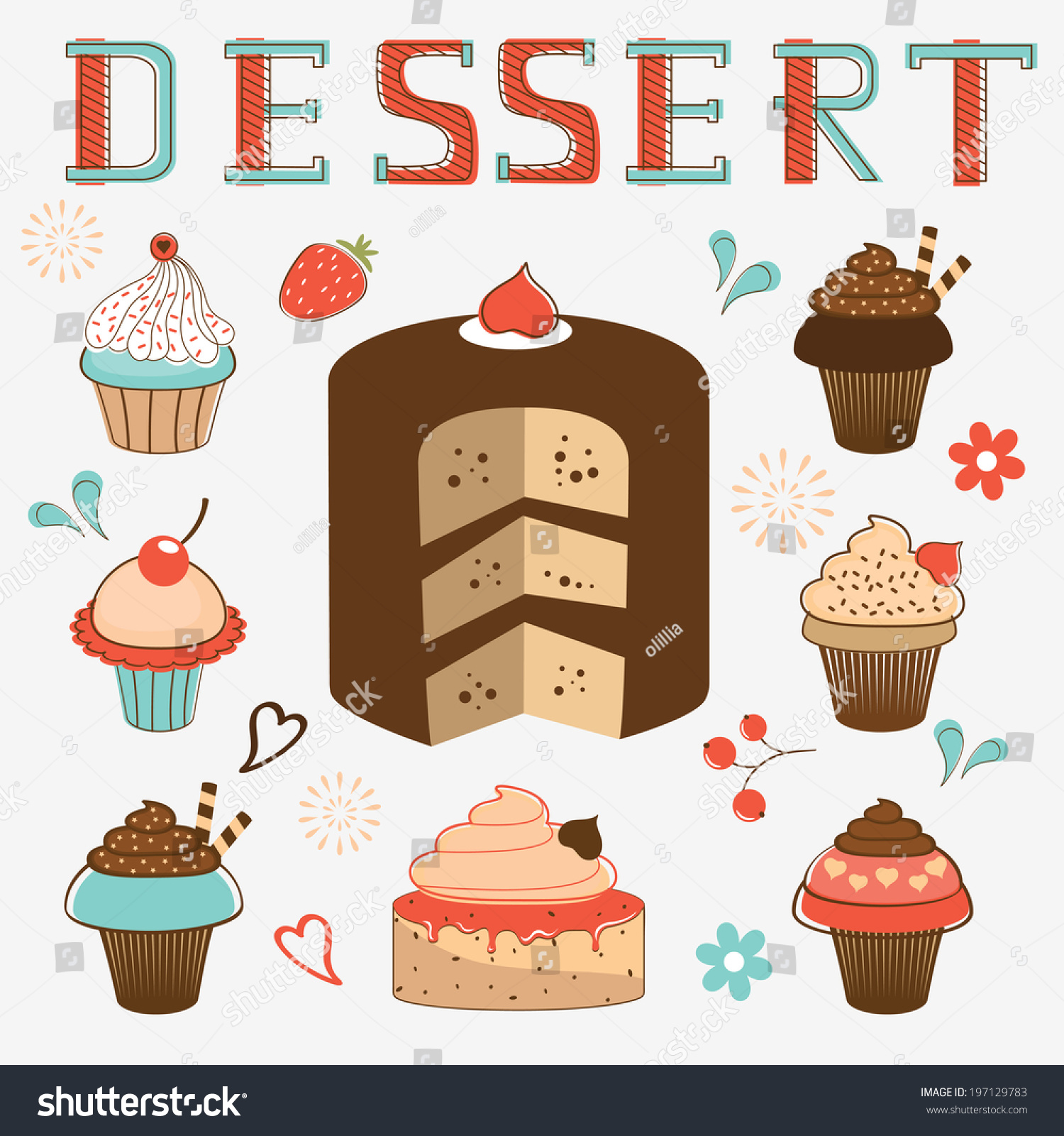 Colorful Dessert Menu Collection Vector Illustration Stock Illustration ...