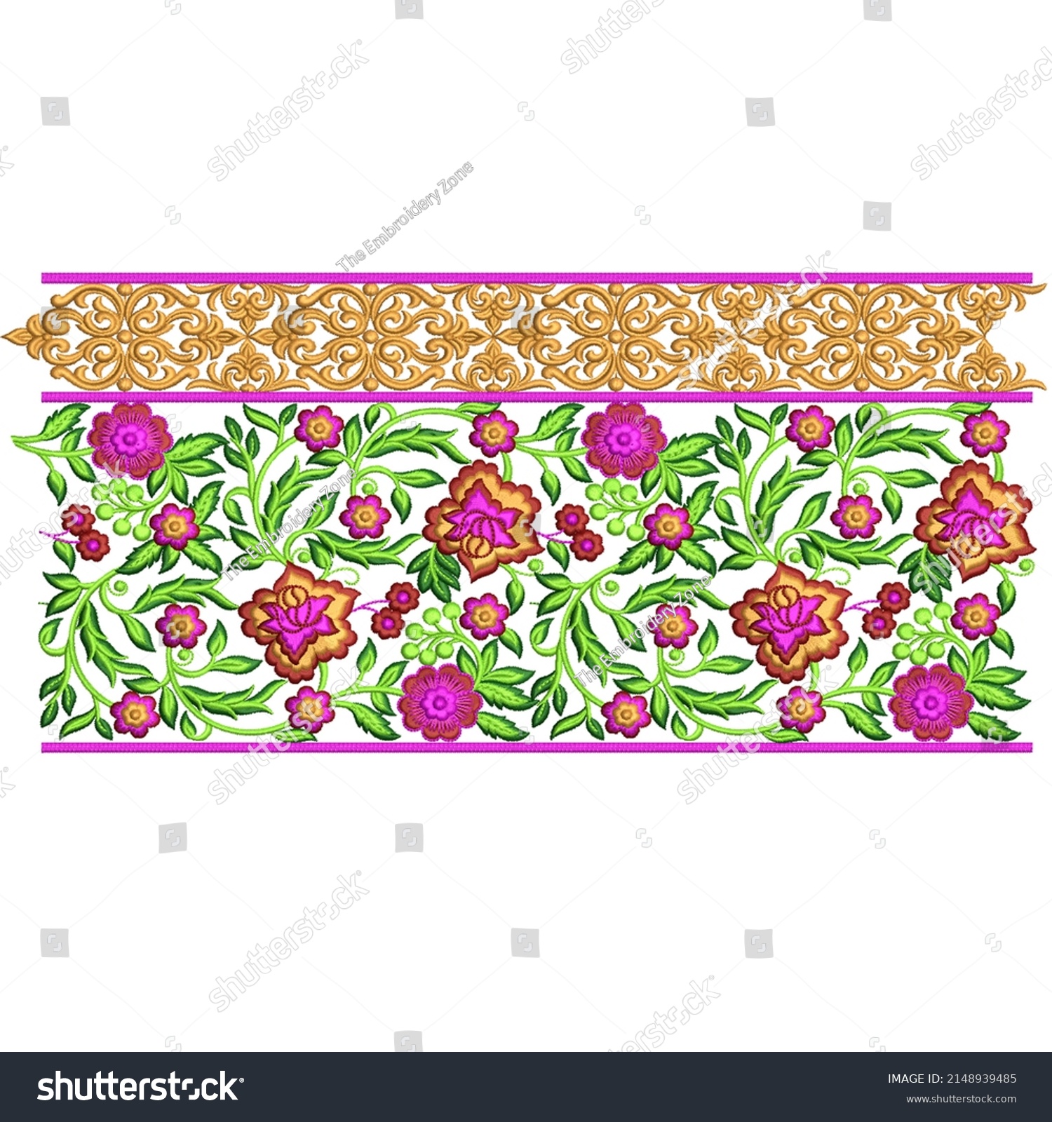 Colorful Embroidery Border Design Flower Elements Stock Illustration ...