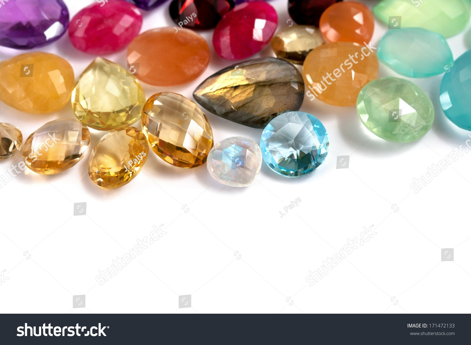 Colorful Faceted Real Gemstones On The White Background. Mix Of ...