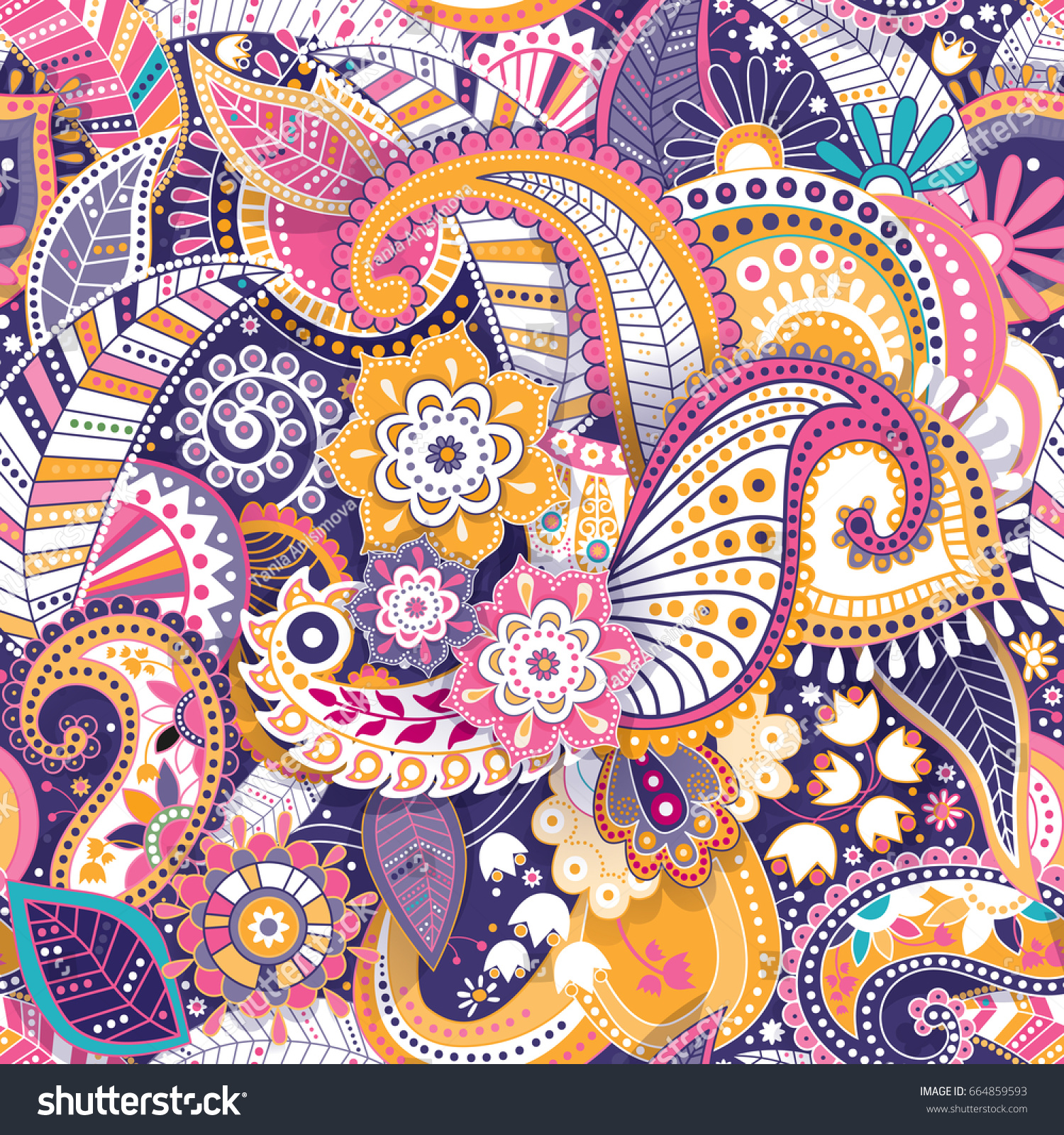 Bright seamless pattern in paisley style stock photo colorful floral seamless pattern plants ornament colorful decorative flowers ethnic style