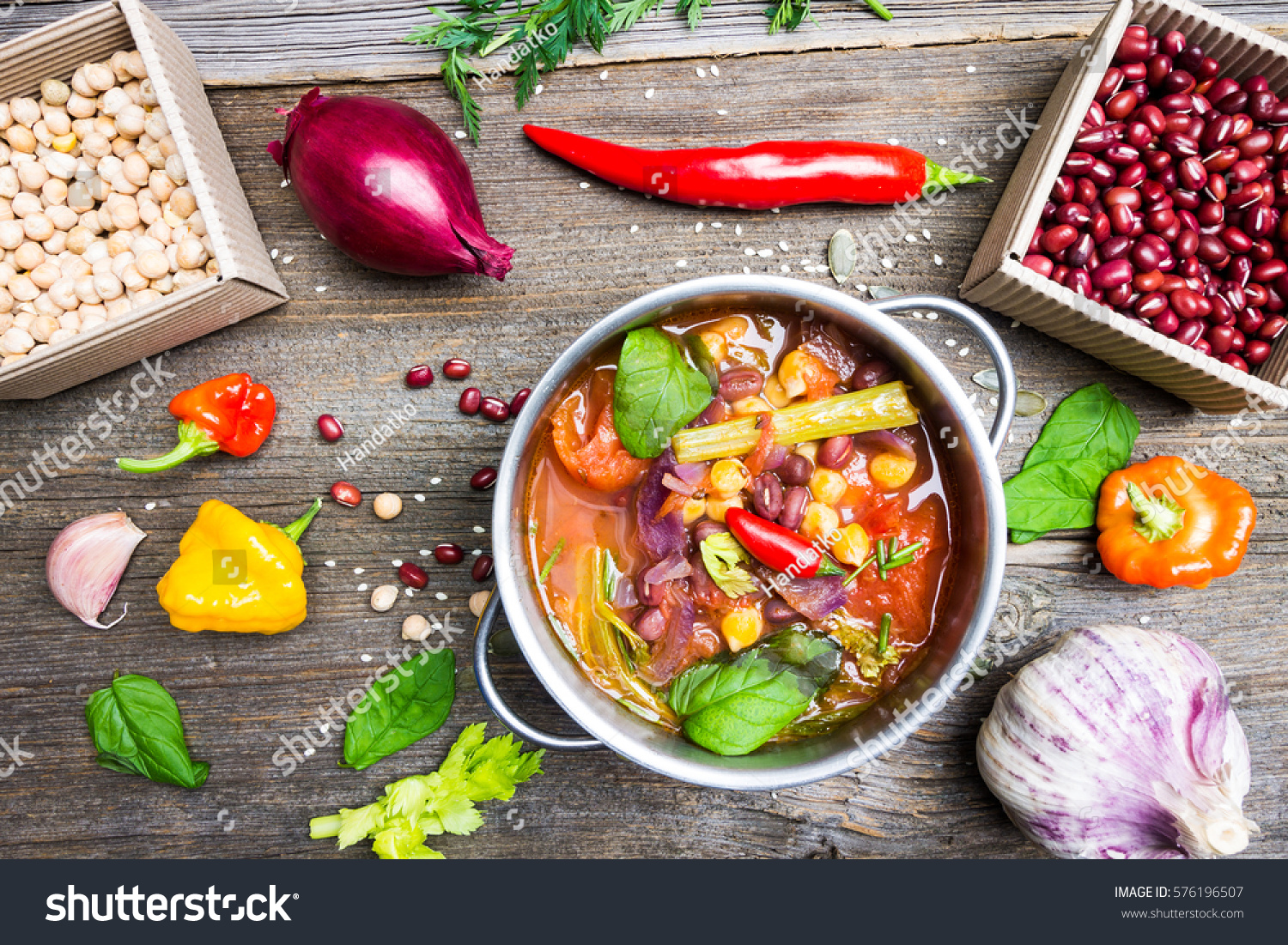  Colorful Food Background Bio Vegetable Soup Stock Photo 