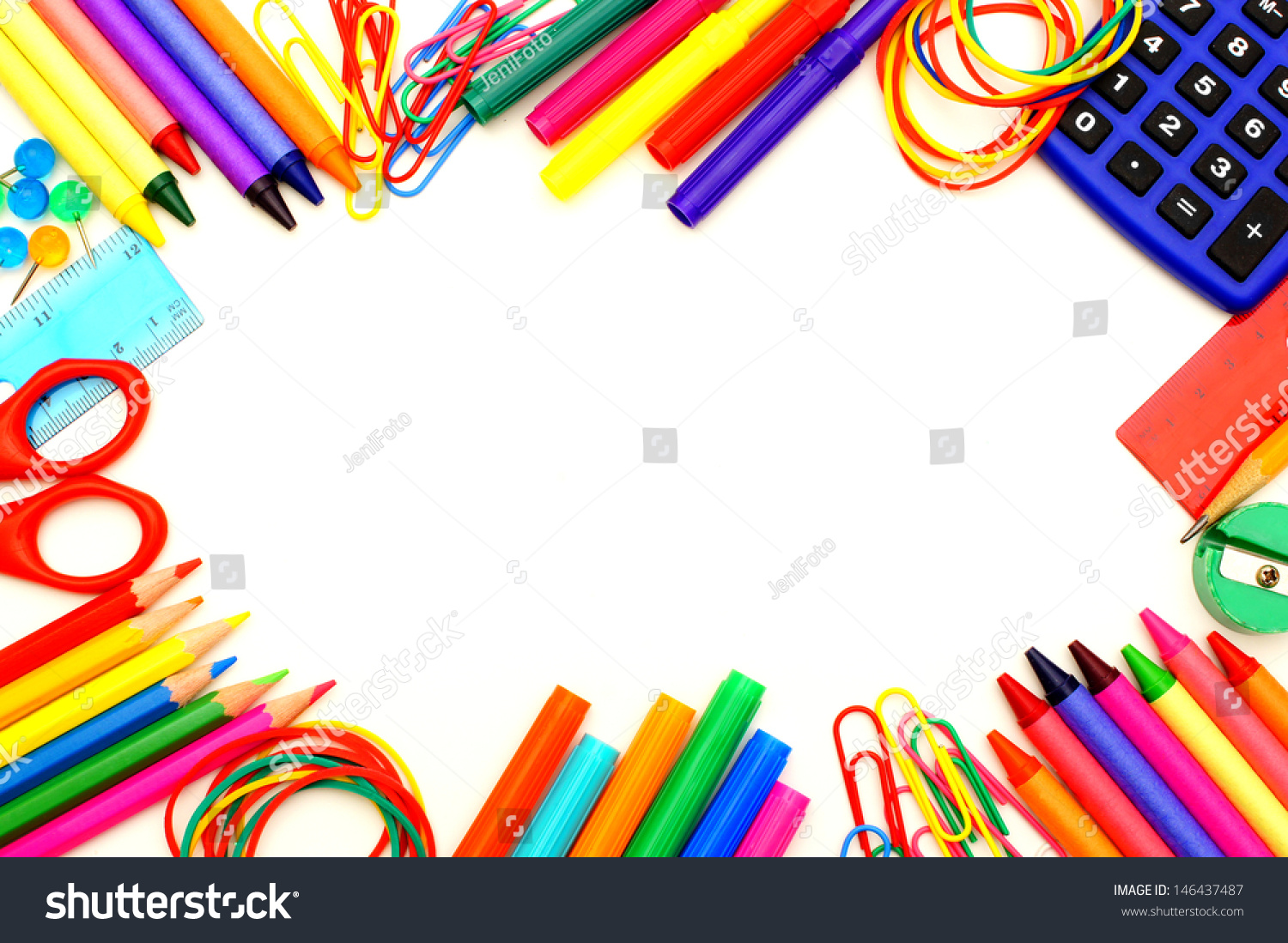 Colorful Frame School Supplies Over White Stock Photo 146437487 ...