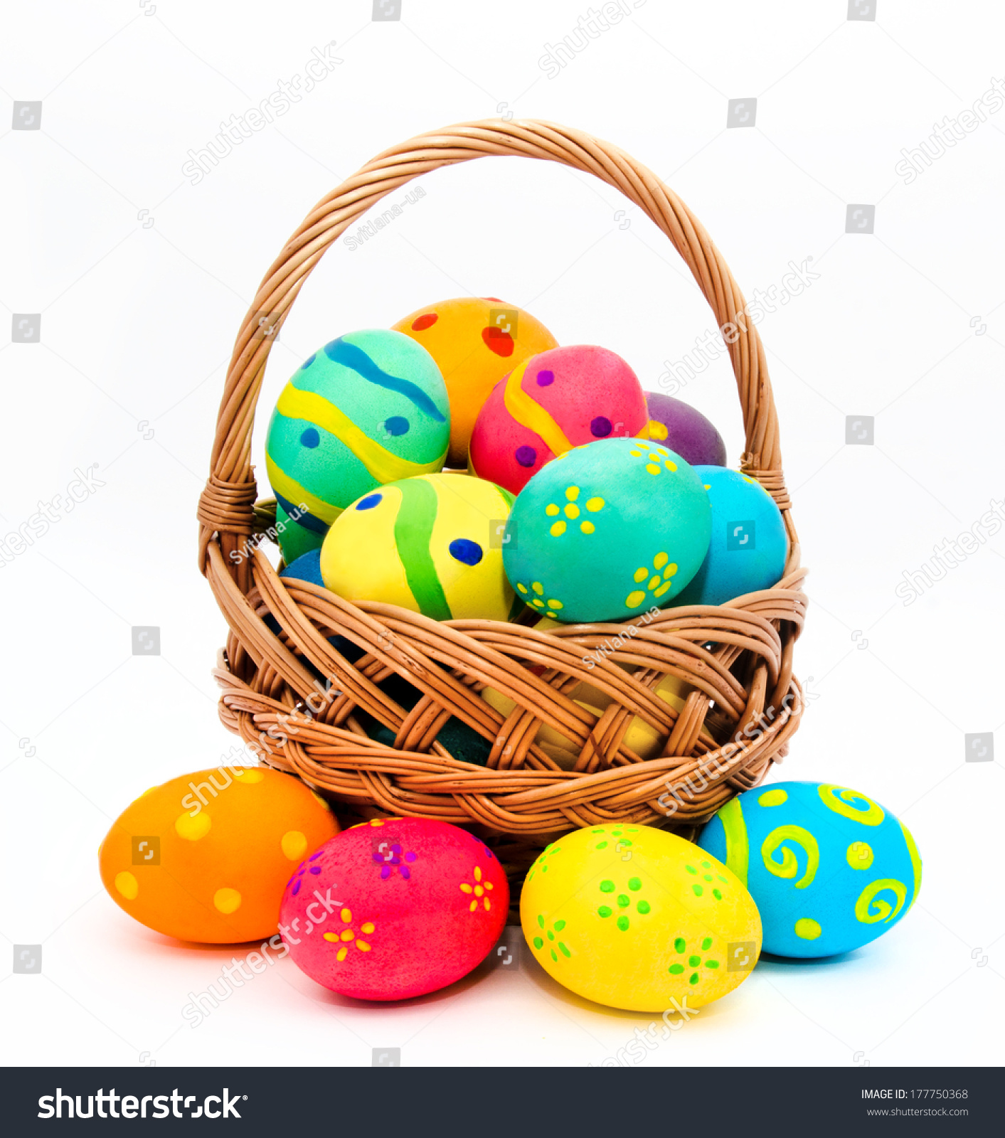 Colorful Handmade Easter Eggs In The Basket Isolated On A White ...