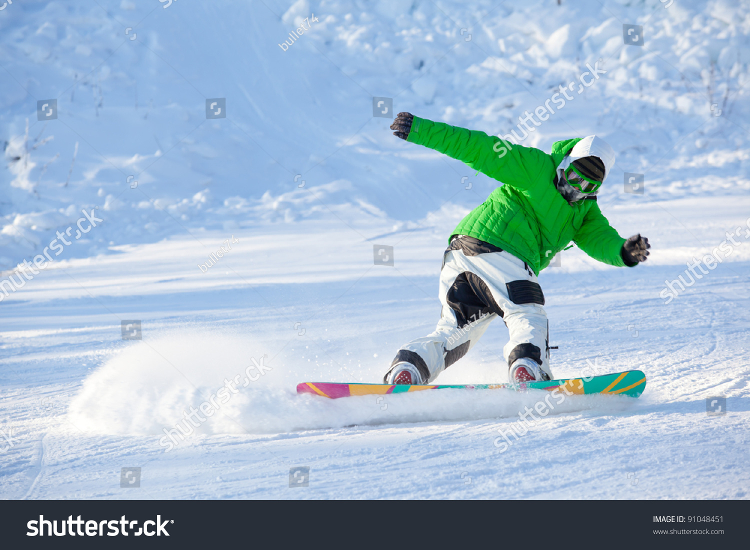 Colorful Image Young Snowboarder Green Jacket Stock Photo Edit Now
