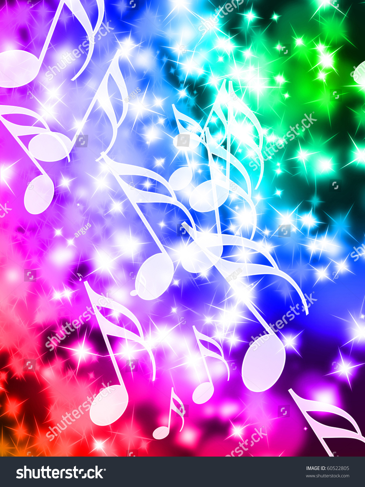 Colorful Music Notes On Beautiful Rainbow Stock 