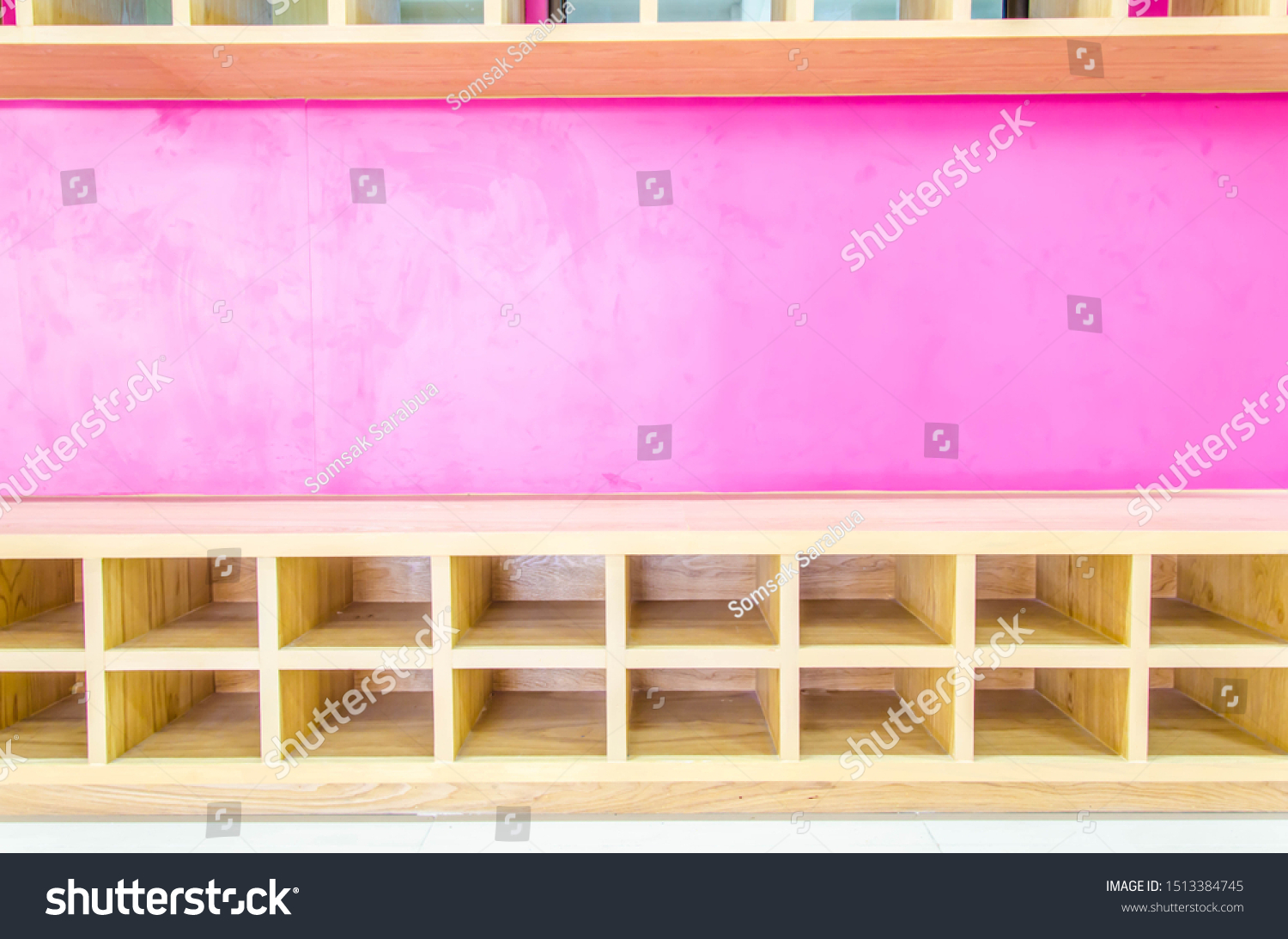 Colorful Shoe Rack Kindergarten Children Lockers Stock Photo Edit Now 1513384745