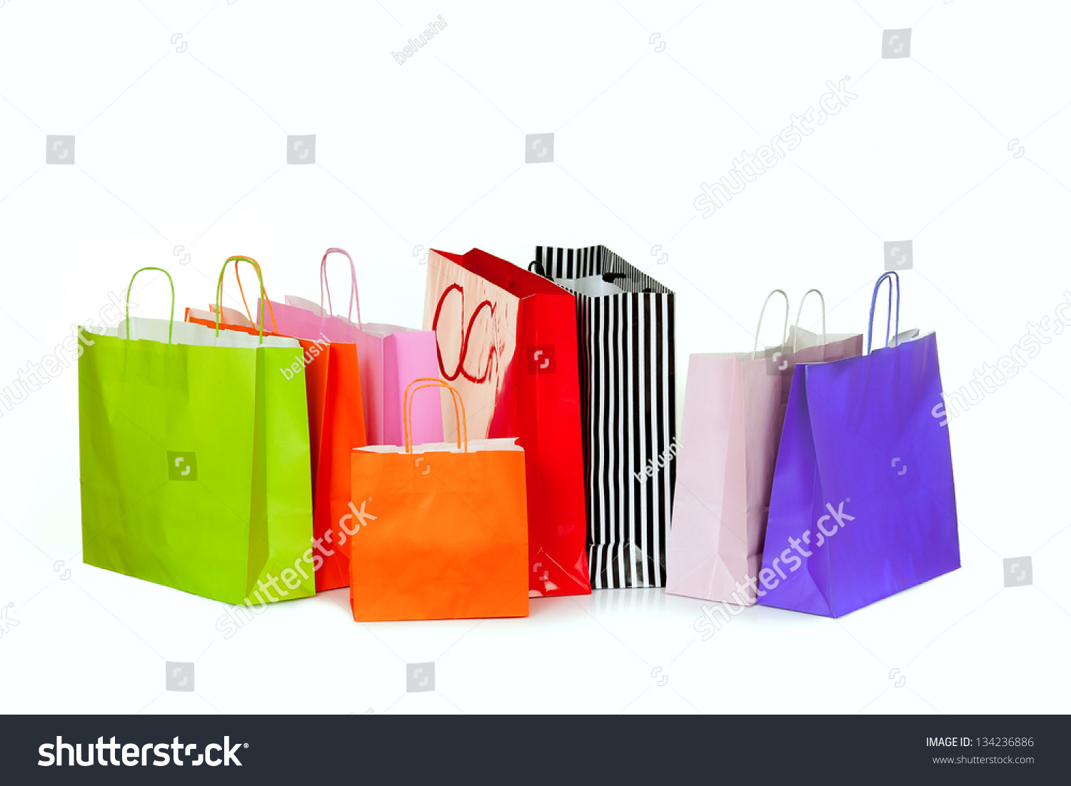 Colorful Shopping Bags Isolated On White Stock Photo 134236886 ...