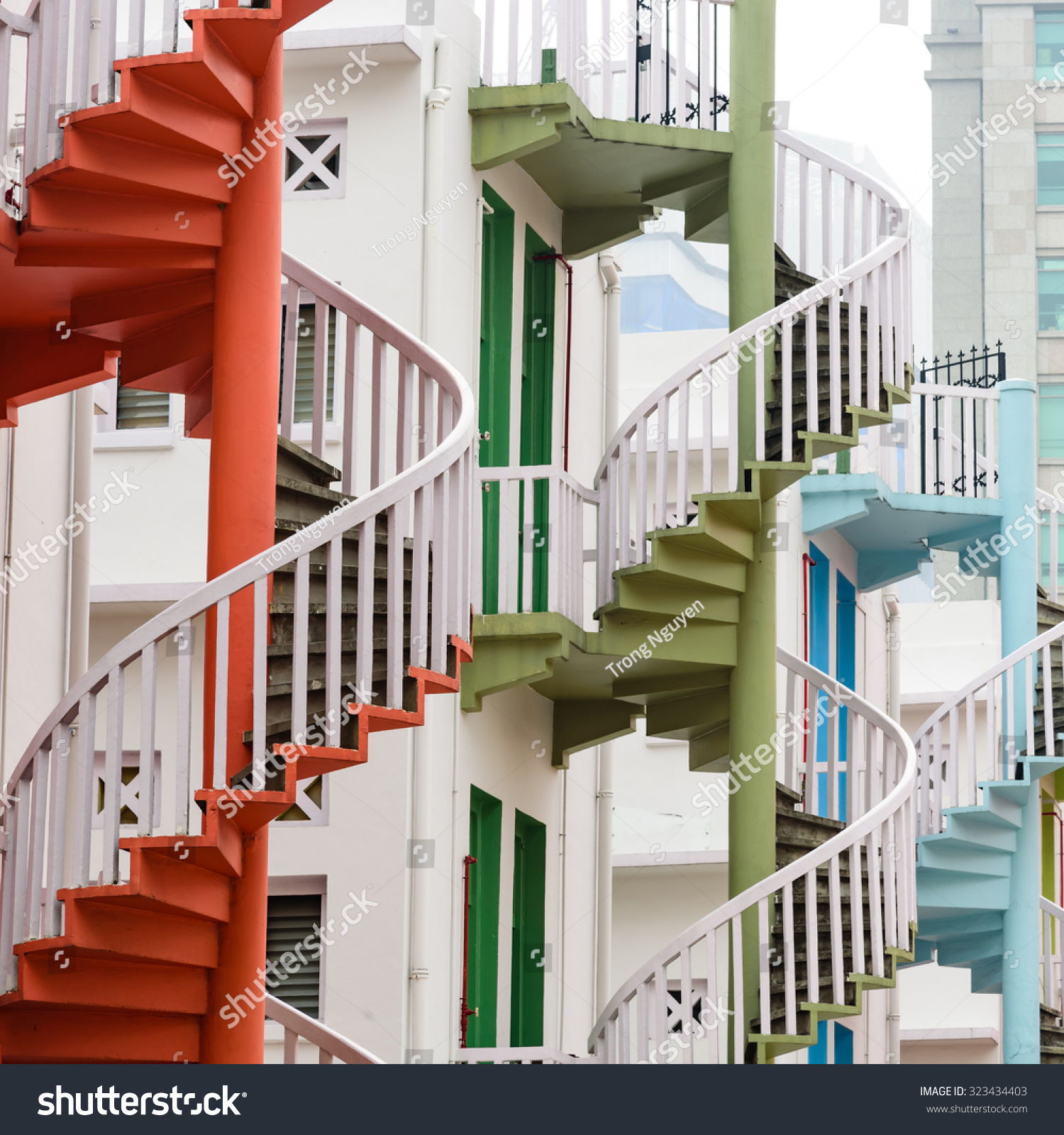 Colorful Spiral Staircases At The Back Of Traditional Chinese Shop Colorful Spiral Staircases At The Back Of Traditional Chinese Shop