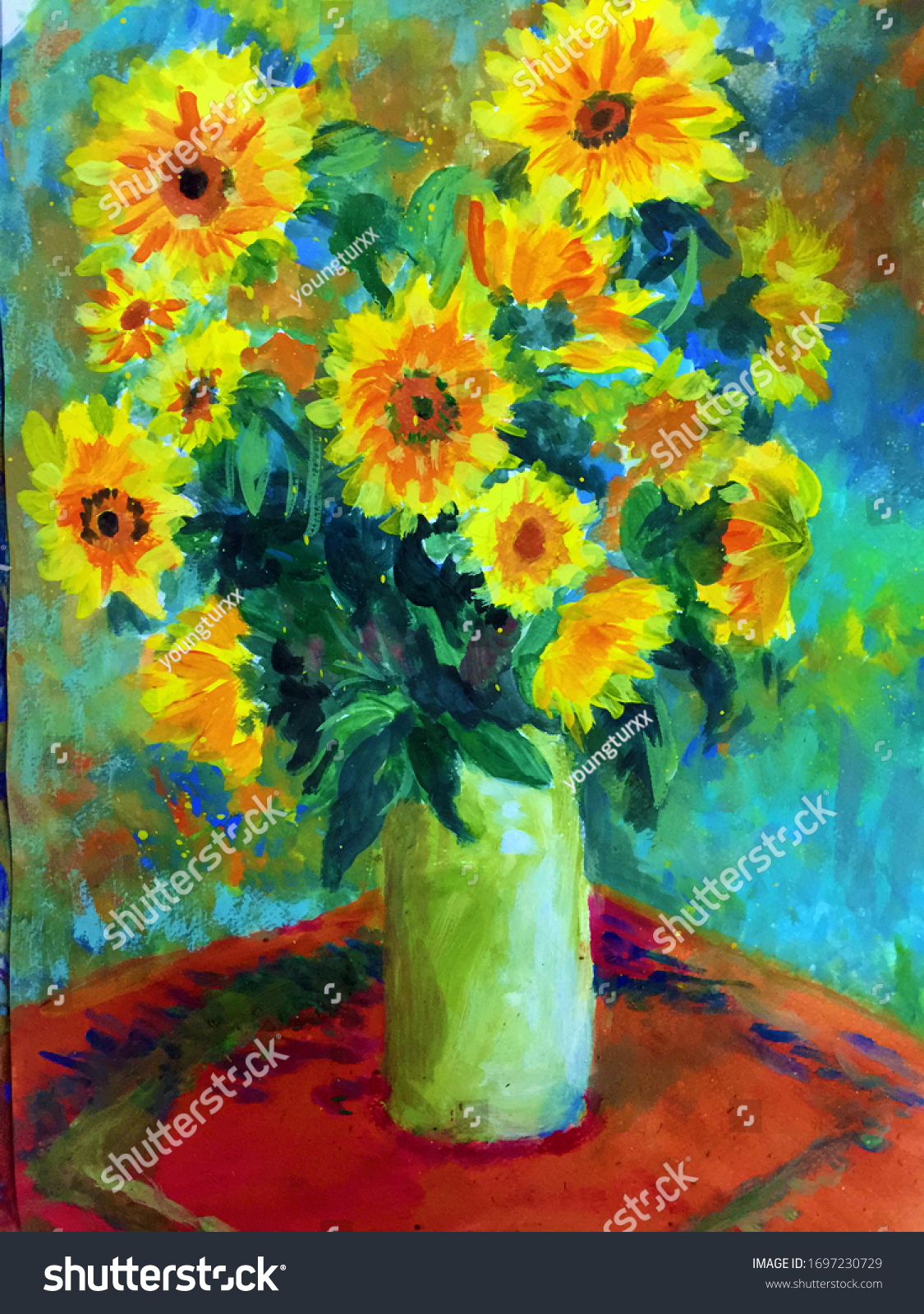 Colorful Sunflower Impressionism Painting Brush Stroke Stock Illustration 1697230729