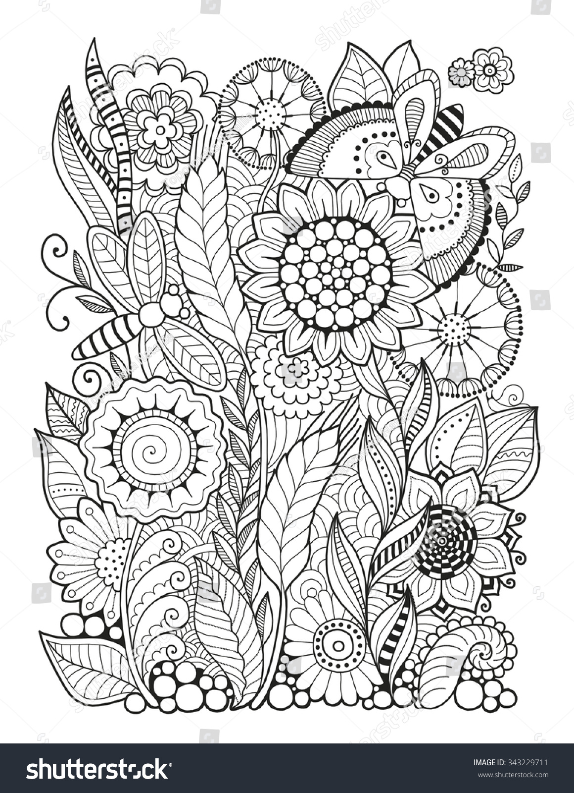 Coloring Book Adult Summers Flowers Stock Illustration 343229711 ...