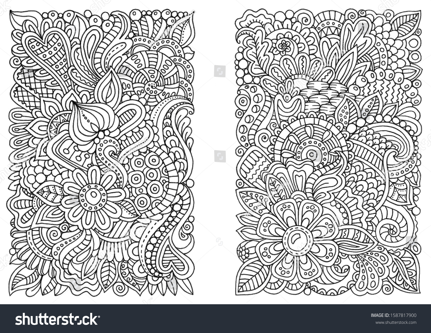 Coloring Book Page Adults Handdraw Doodle Stock Illustration