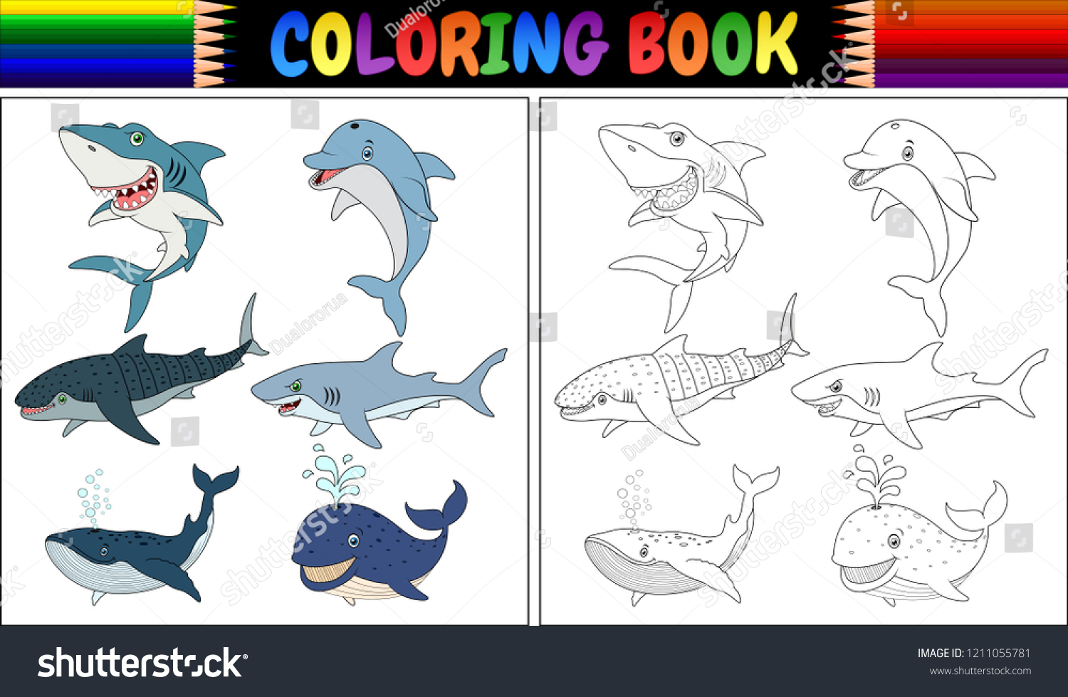 Coloring Book Sea Animals Collection Stock Illustration 1211055781