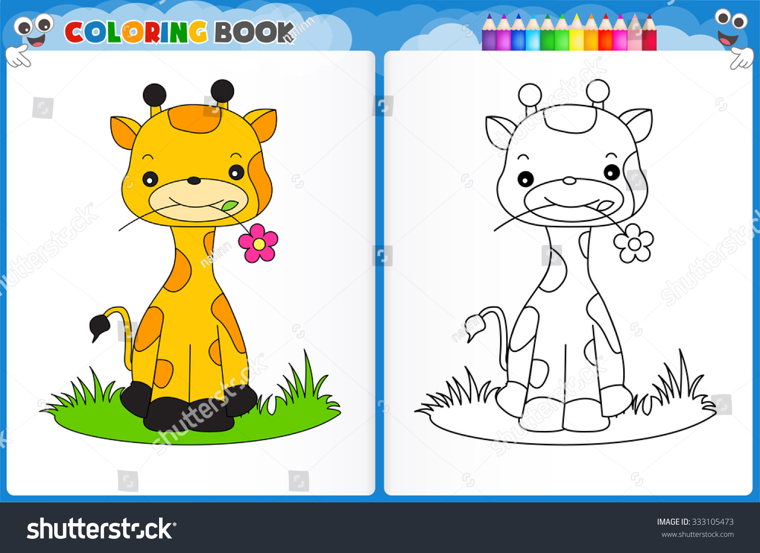 Coloring Page Cute Giraffe Colorful Sample Stock Illustration ...