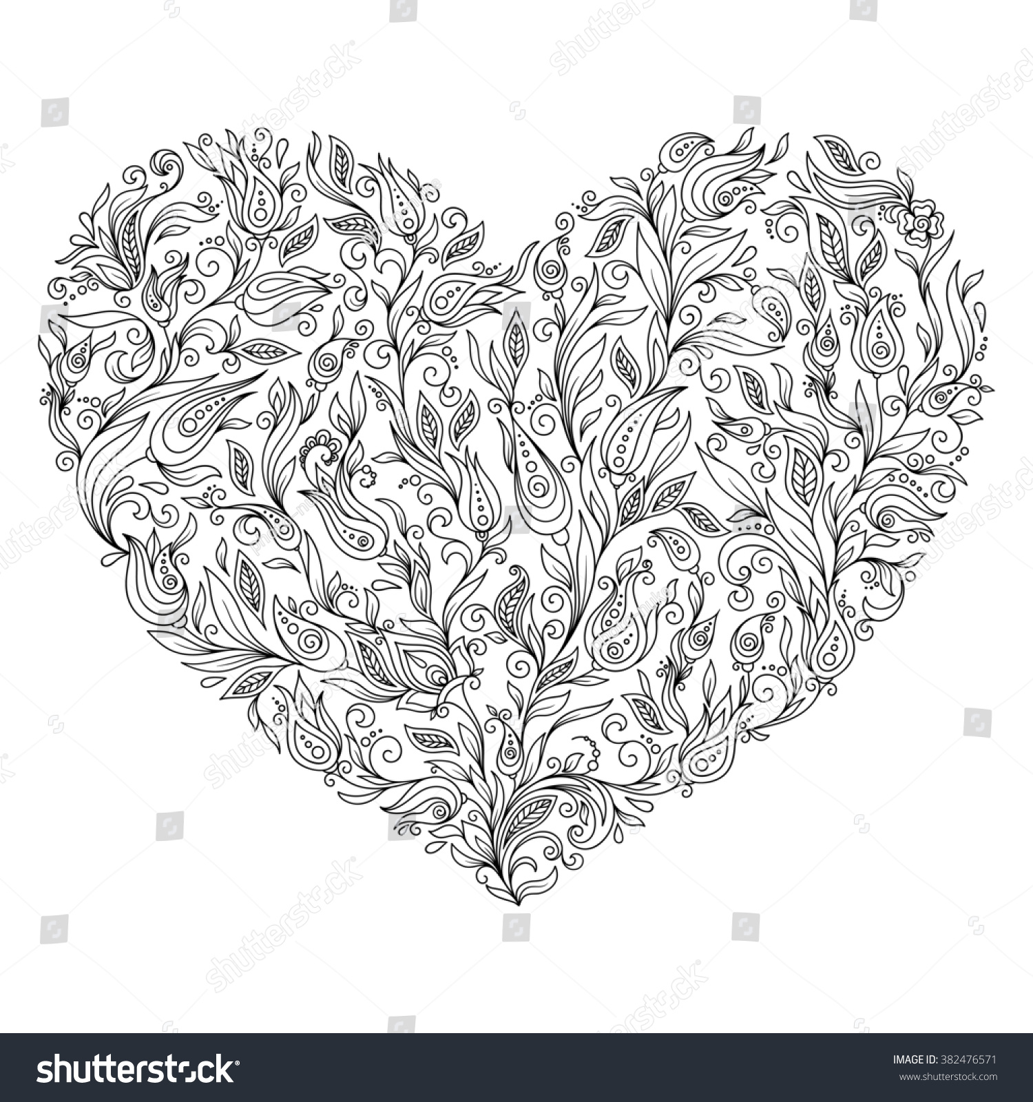 Coloring Page Flower Heart St Valentines Stock Illustration