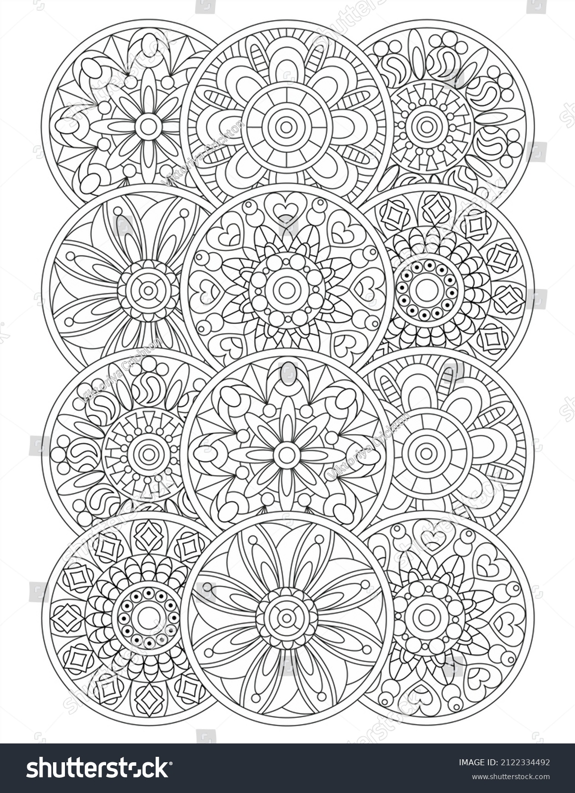 Coloring Page Adult 12 Mandalas Art Stock Illustration 2122334492