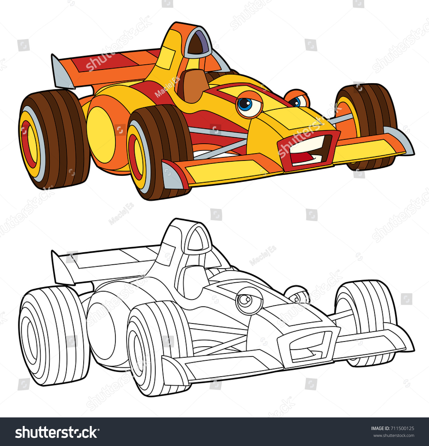 coloring page isolated racing car illustration for children