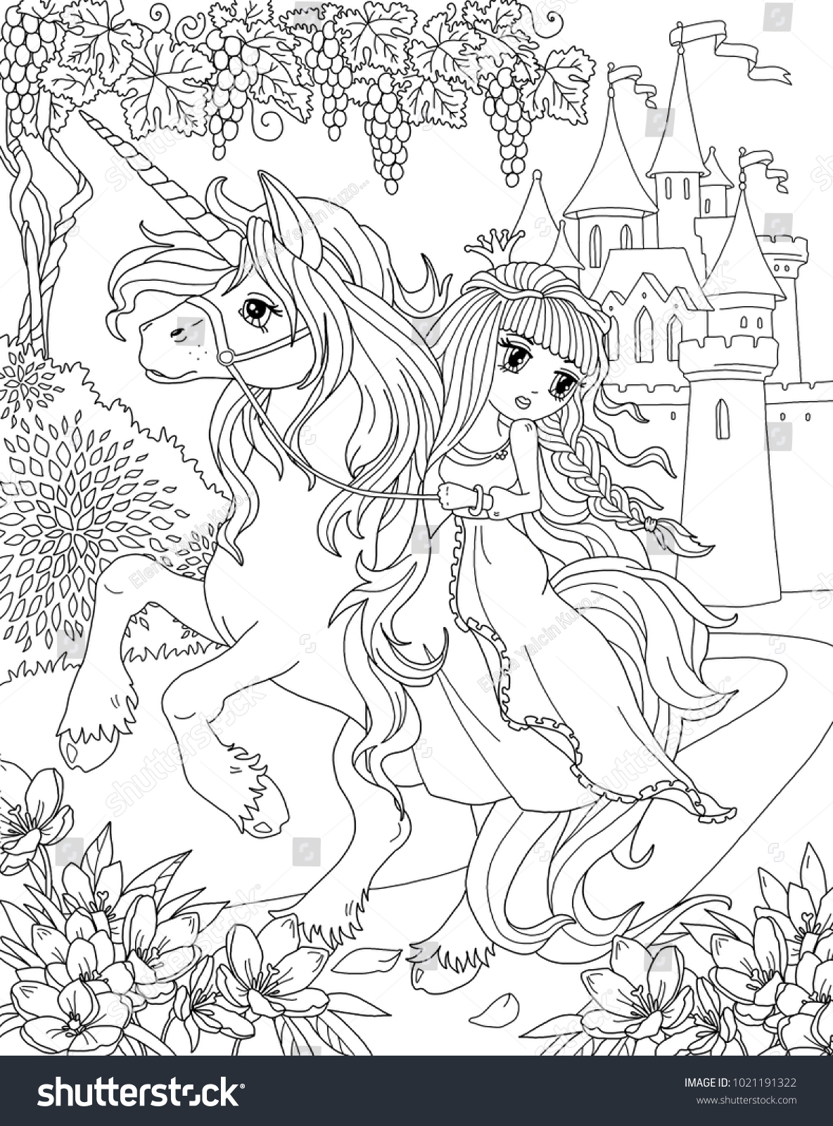 Coloring Page Unicorn Princess Stock Illustration 20
