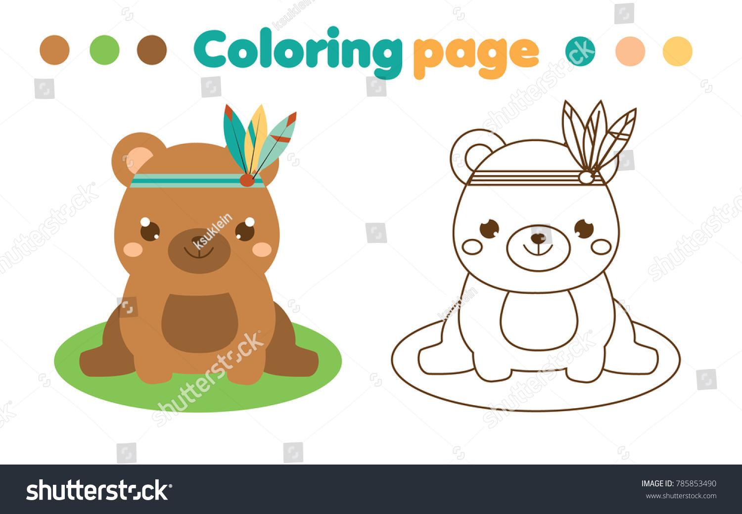 Coloring Page Cute Boho Bear Color Stock Vector Royalty Free ...