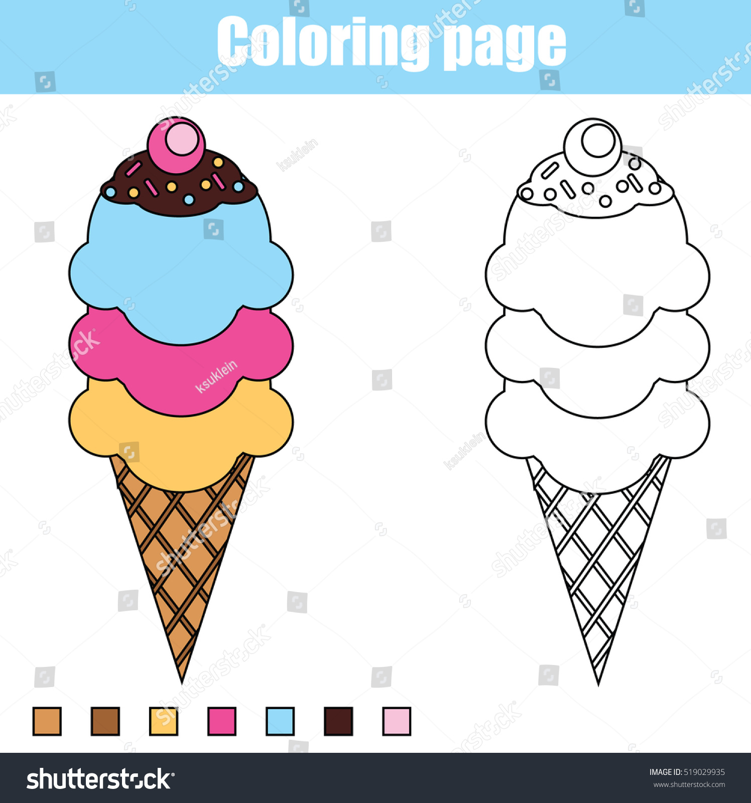 Coloring page with ice cream cone Color the ice cream drawing activity Educational game