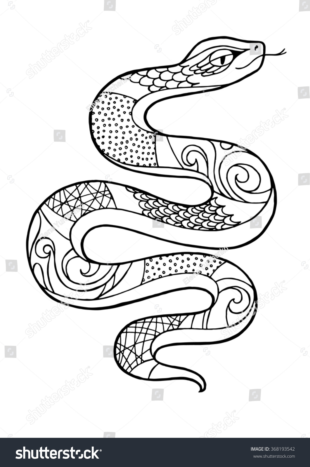 coloring page with ornamented snake coloring for kids and adults