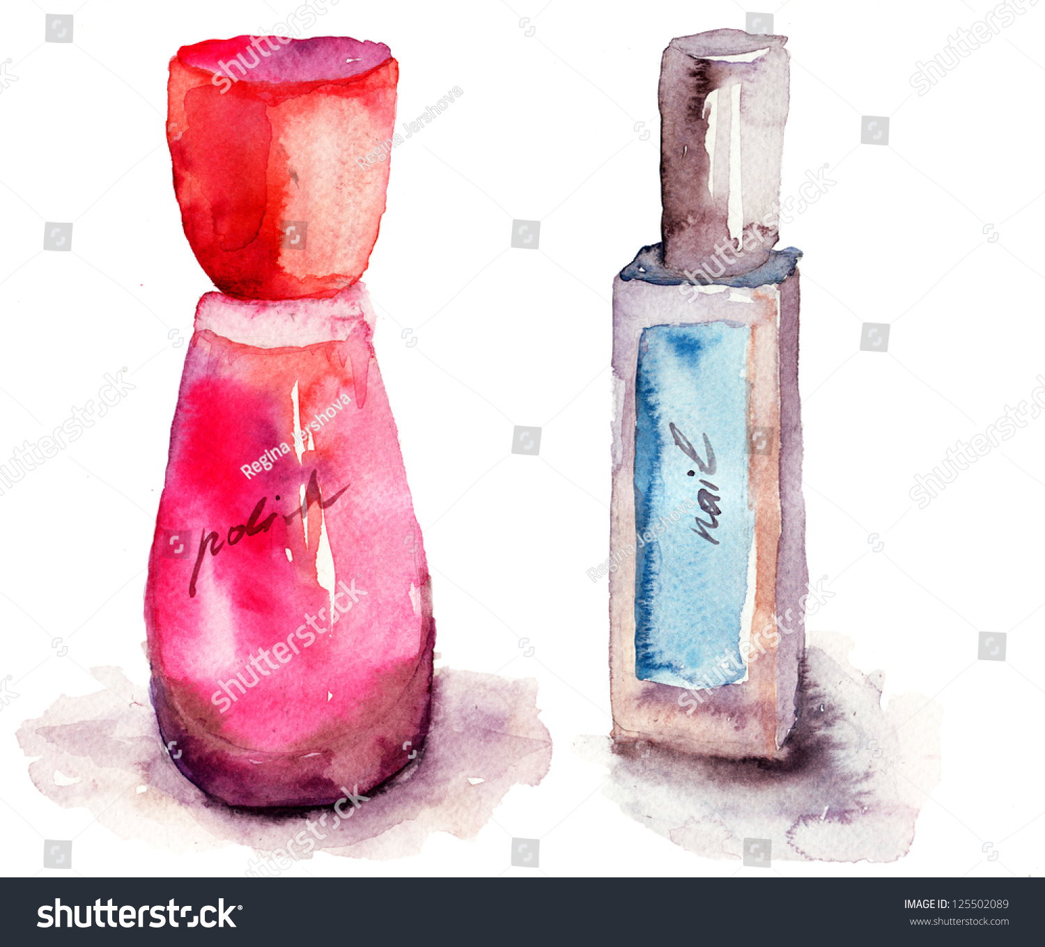 Coloured Nail Polish Bottles Watercolor Painting Stock Illustration ...