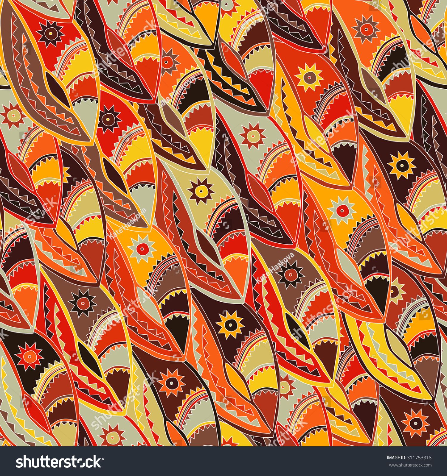 Colourful Ethnic Pattern Earth Tones Motifs Stock Illustration 311753318