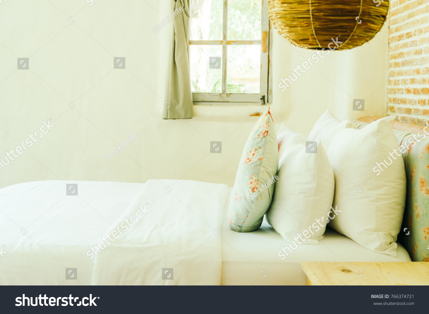 Comfortable Pillow On Bed Decoration Bedroom Stock Photo