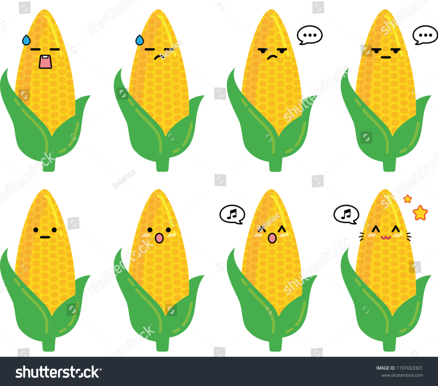 Comic Corn Character Sheet Stock Illustration 1197663301 | Shutterstock