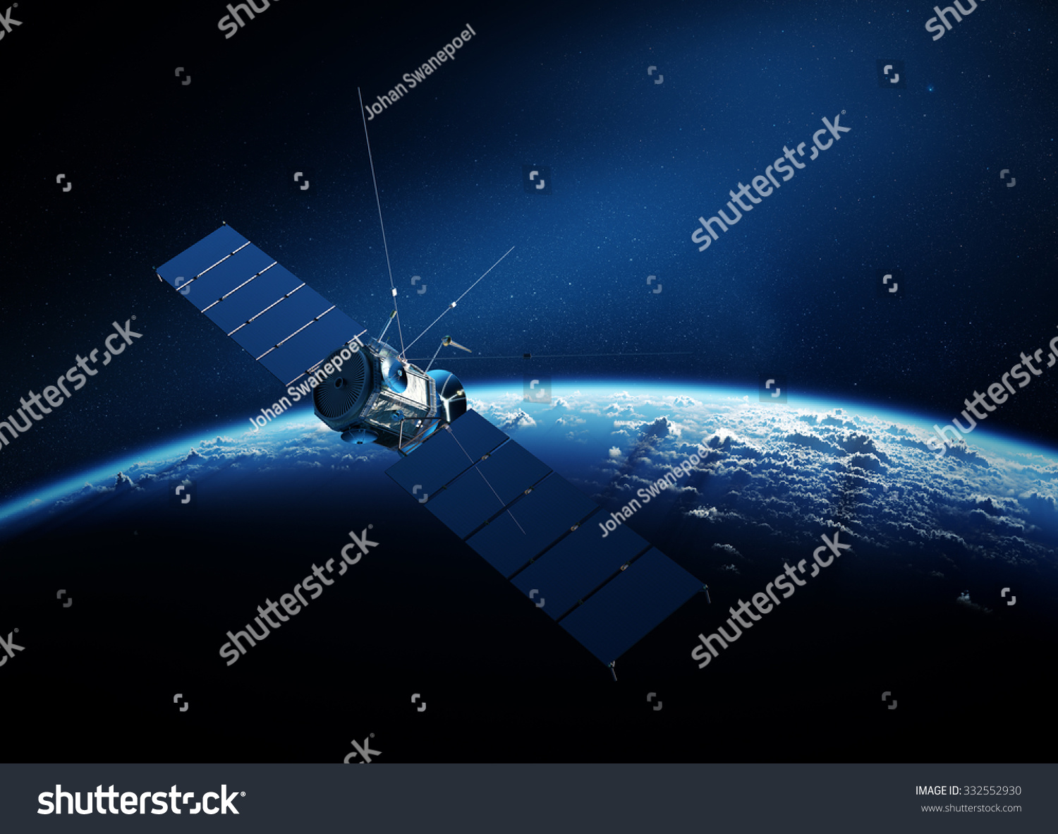 Communications Satellite Orbiting Earth Sunrise Space Stock ...