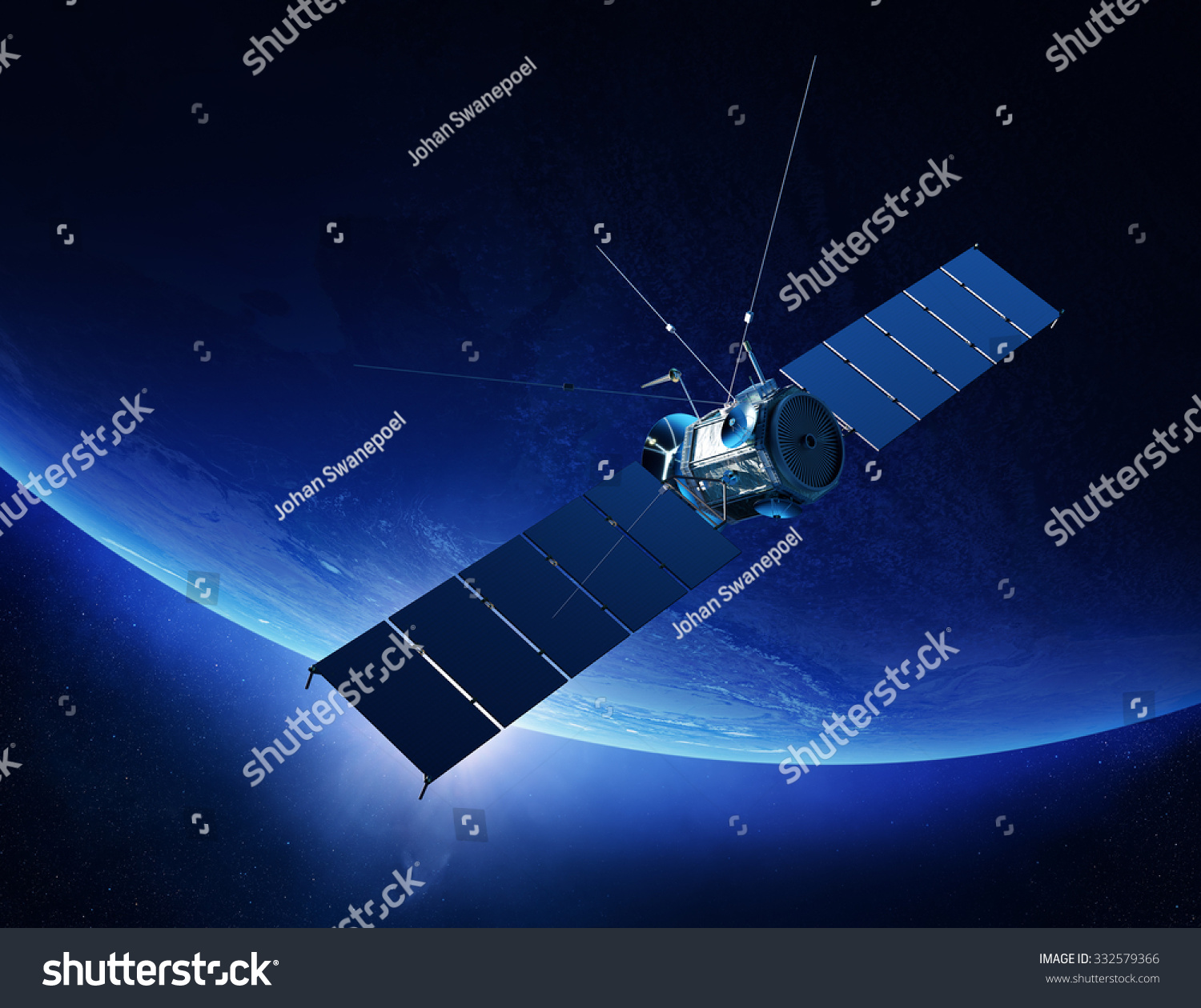 Communications Satellite Orbiting Earth With Sunrise In Space (Texture ...