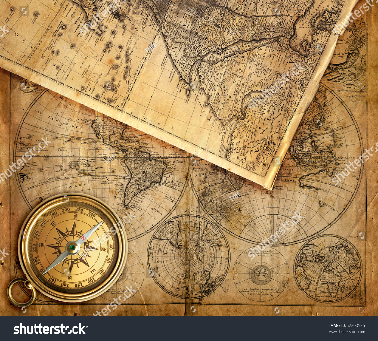 Compass On Old Map Stock Photo 52200586 - Shutterstock