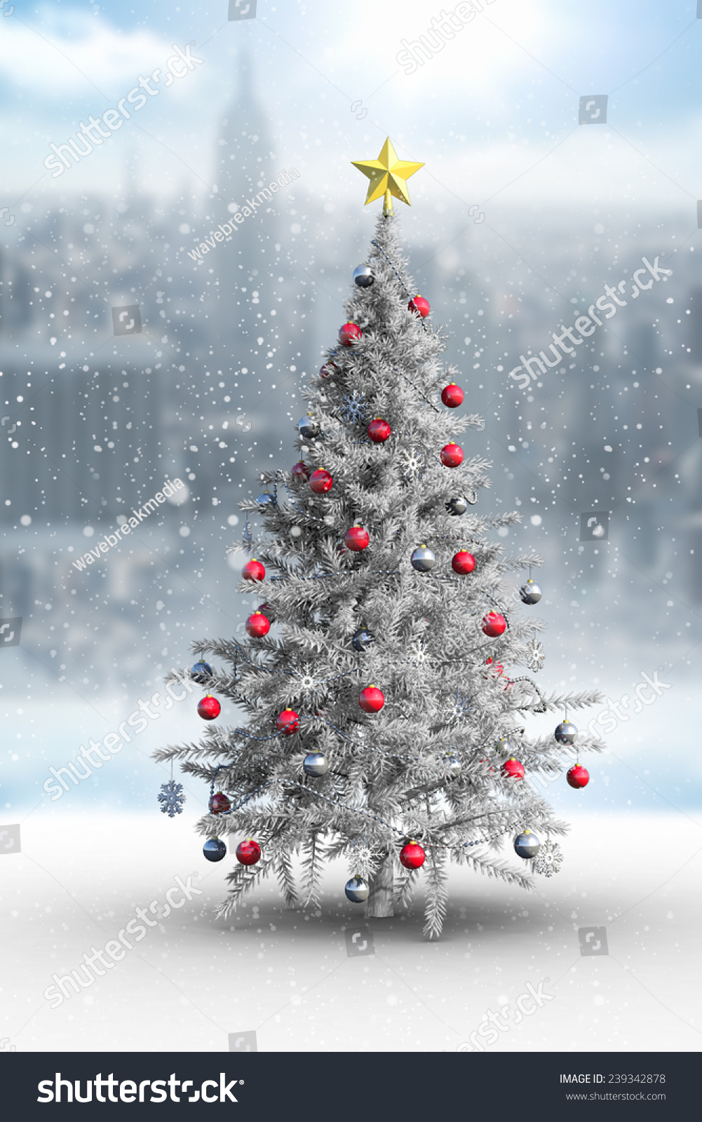 composite image christmas tree falling snow stock composite image christmas tree falling snow stock