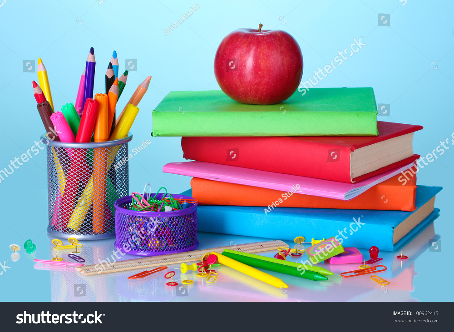 Composition Books Stationery Apple On Bright Stock Photo 100962415 ...