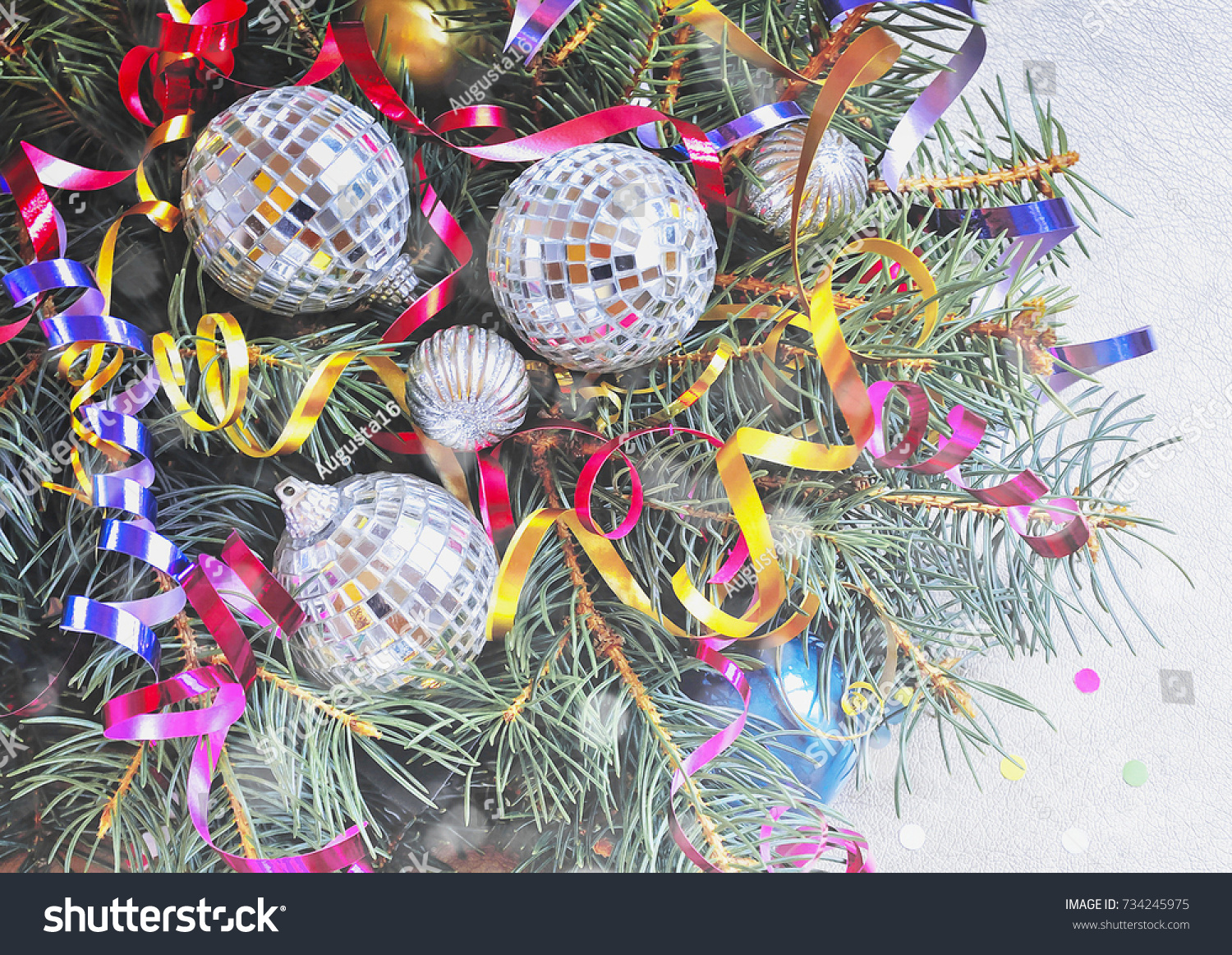 Composition Christmas Decorations Streamers Balloons Confetti