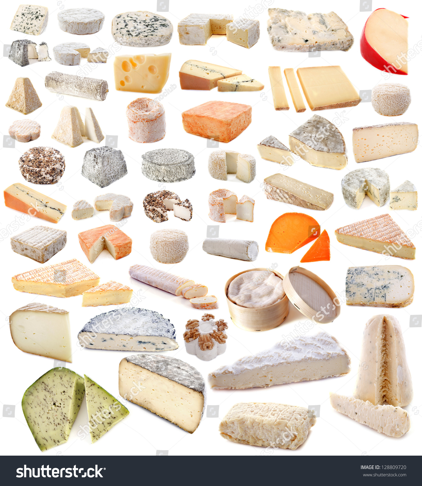 Composition Of Various Cheeses In Front Of White Background Stock Photo ...