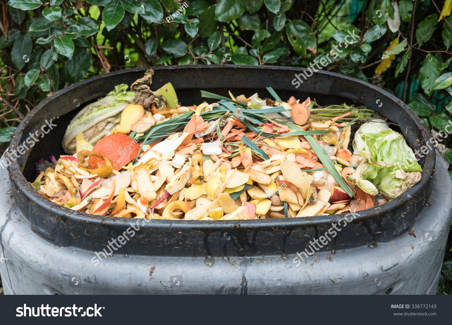 Composting Kitchen Waste Plastic Compost Bin Stock Photo 338772143