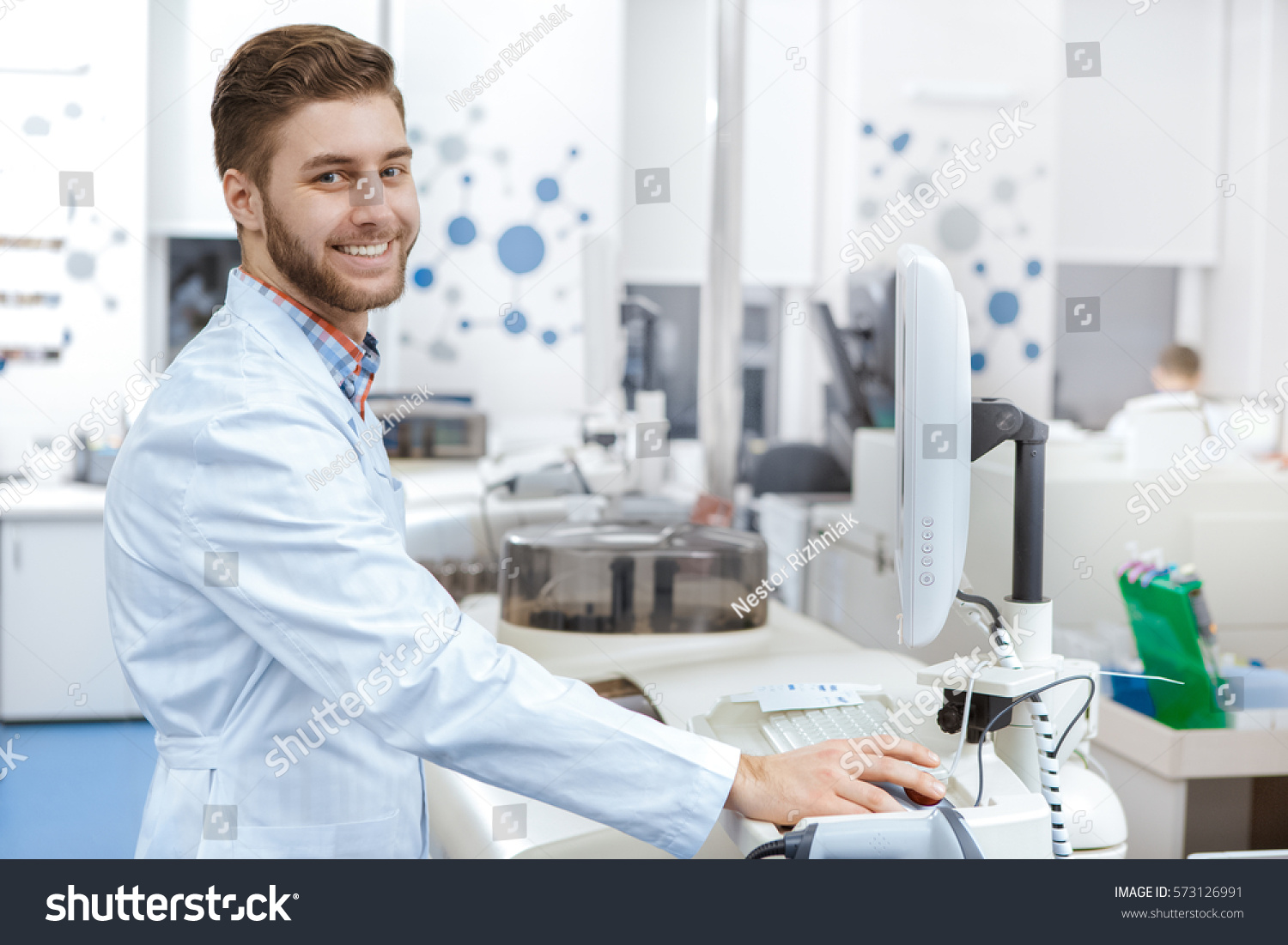 Computer Lab Young Man Working Medical Stock Photo ...